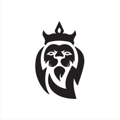 Stylized lion head with a crown, isolated on white background