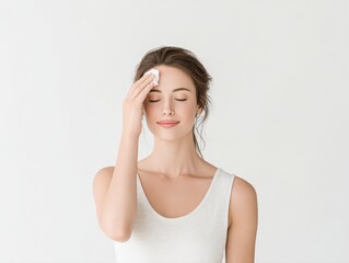 Fototapeta premium Serene Skincare: Woman with Glowing, Healthy Skin. A Portrait of Beauty and Wellness.