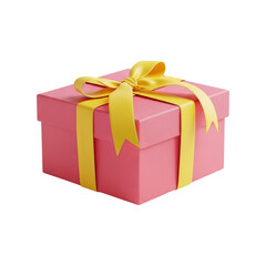 Obraz premium Pink gift box present with yellow ribbon birthday celebration holiday surprise special occasion giveaway on transparent background