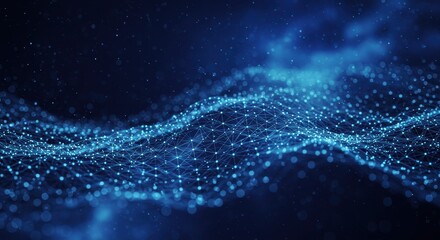 Abstract Blue Network: Interconnected Dots and Lines in a Digital Landscape, Data Flow, Technology Concept