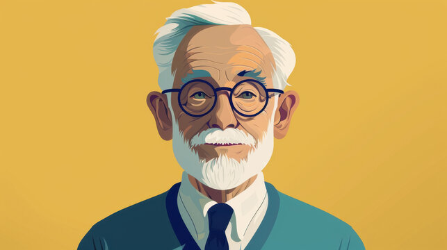Stylized portrait of an elderly gentleman with glasses and white beard