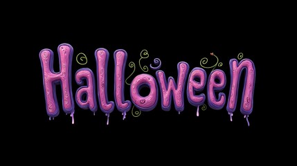 Colorful halloween themed typography with whimsical design elements over a black background