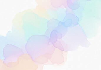 Abstract Pastel Watercolor Drops on White Textured Paper with Soft Gradients and Organic Flow