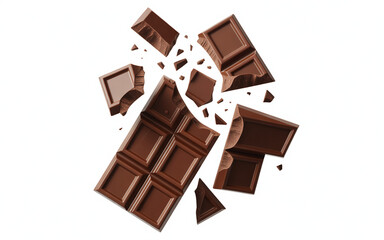 Fototapeta premium Dark chocolate bar breaking apart pieces chunks