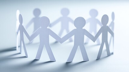 Conceptual paper cut out people in a circle representing unity and teamwork