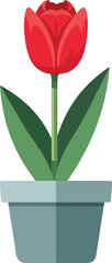 Red Tulip in Grey Pot Flat Illustration