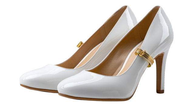 Elegant White Heels: A pair of pristine white heels, meticulously crafted, radiating sophistication and style. perfect for adding a touch of luxury to any ensemble.
