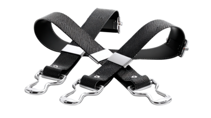 Elegant Straps: A close-up image of a pair of intricately designed leather straps, their sleek curves and polished metal buckles catching the light, embodying modern sophistication.