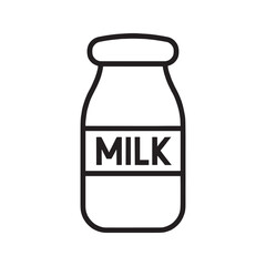 Milk bottle line art icon, simple dairy product outline with label, vector illustration.
