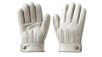 Exquisite White Leather Gloves: A pair of immaculate white leather gloves, meticulously crafted with fine stitching, showcase timeless elegance and refined style.