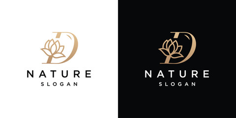 Natural leaf letter D logo design template