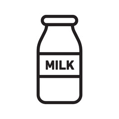Milk bottle line art icon, simple dairy product outline with label, vector illustration.

