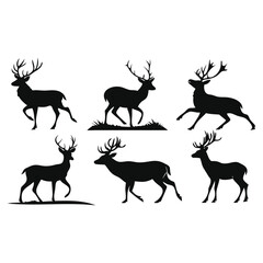 set of deer silhouette design vector art illustration 