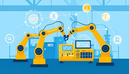 Fototapeta premium Automated factory with robotic arms (1)