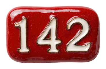 Number 142 decorative tile displaying bright red color artistic perspective isolated on transparent background