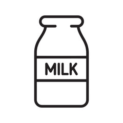 Milk bottle line art icon, simple dairy product outline with label, vector illustration.
