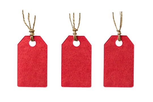 Three Blank red Kraft Tags in a transparent background