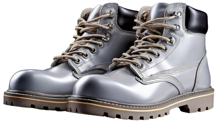 Rugged Boots: A pair of sturdy, gray work boots, designed for durability and protection, symbolizing hard work and reliable craftsmanship.