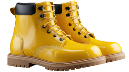 Yellow Work Boots: A pair of vibrant yellow work boots, showcasing rugged durability and protection for the worker.