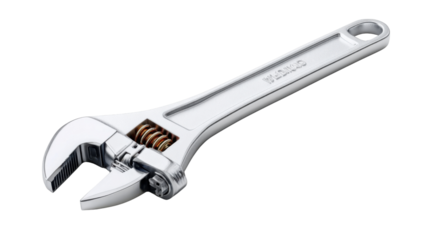 Adjustable Wrench: A close-up studio shot highlights a modern adjustable wrench, showcasing its metallic gleam and essential utility in the realm of mechanical work.