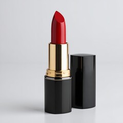 Elegant crimson lipstick, reflecting light with refined aesthetic beauty on white background