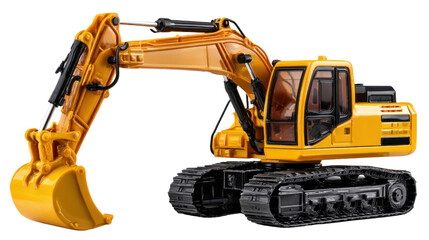 Excavator at Construction: A powerful yellow excavator, stands ready for its construction work on a project site, its robust build and design is highlighting the strength and efficiency