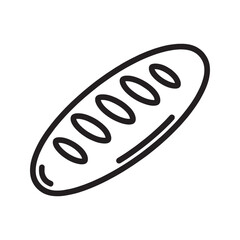 Bread loaf line art icon, simple baguette outline drawing for bakery logo or coloring page.
