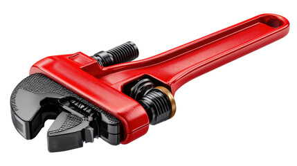 Red Pipe Wrench: A close-up shot of a vibrant red pipe wrench, ready for action, perfectly illustrates the essence of home repair and construction.