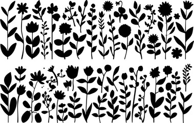 Collection of Botanical Flower Silhouettes" vector bundle