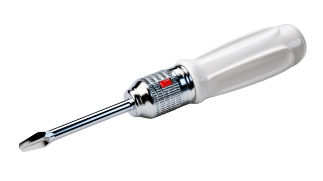 Precision in Every Turn: A high-angle shot showcases a pristine screwdriver, highlighting its sleek design and the promise of accuracy, inviting viewers to appreciate the tools craftsmanship.