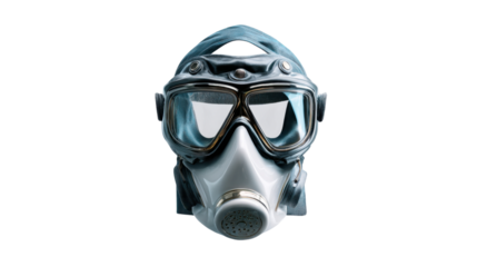 Protective Respirator: A close-up shot of a sleek, advanced respirator, designed for maximum safety and comfort, featuring a multi-layered filter and protective eyewear.