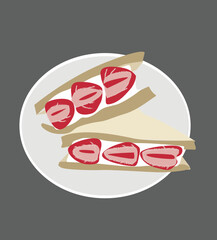 Fruit sando. Japanese fruit sandwich with strawberry and whipped cream. 