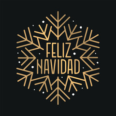 Feliz Navidad spanish Merry Christmas lettering golden greeting text on black background. Retro typography poster for season greetings. Vector illustration.