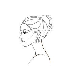 Elegant Woman Line Art Side Profile with Hair Bun

