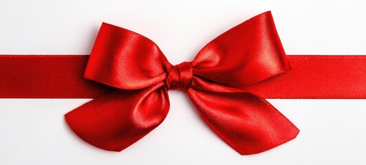The Elegant Red Ribbon Bow Perfectly Tied on a Gift Box