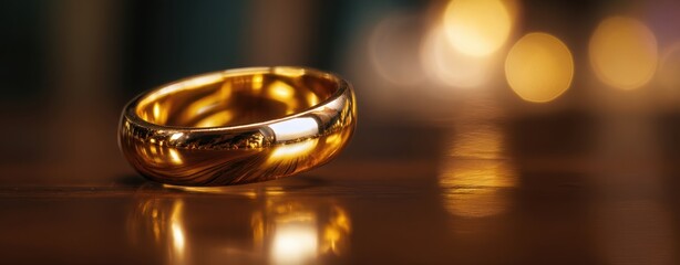 The exquisite golden ring capturing elegance and romance in soft, glowing light.