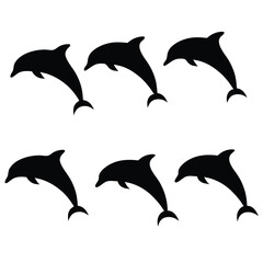 Dolphin silhouette  Dolphin silhouettes set  Set of dolphin silhouette