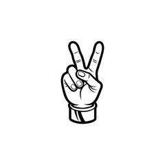 Hand showing the peace or victory sign isolated on a white background