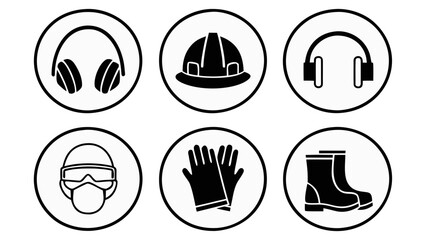 Set of personal protective equipment icons for workplace safety
