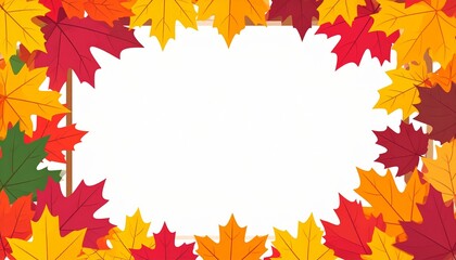 Colorful Autumn Leaves Frame with White Background