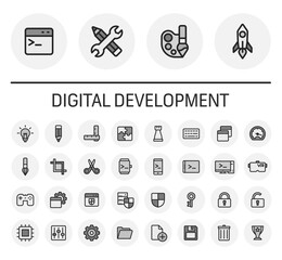 Icons space collection Mega icons, paint, rocket, Idea, measure, scissor, game, volume