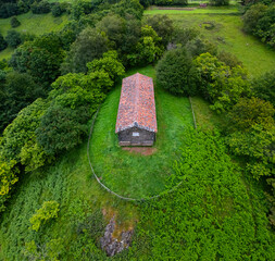 Fototapeta premium Aerial view from a drone of the Santa Gurutze hermitage in Biscay in the province of Bizkaia in the autonomous community of the Basque Country. Spain. Europe