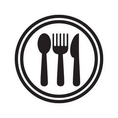Restaurant food icon with fork, spoon, and knife cutlery symbol

