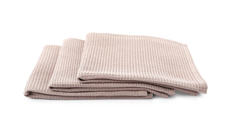 Clean stacked waffle towels isolated on white