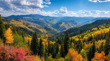 Scenic Mountain Forest in Fall with Red, Orange, and Yellow Leaves