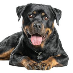 Obraz premium Playful rottweiler dog portrait animal bright environment view isolated on transparent background
