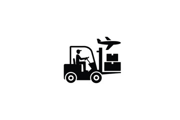 Fototapeta premium Forklift loading cargo for air transport and logistics