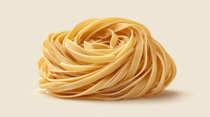 Twisted Raw Fettuccine Pasta Nest on Neutral Background