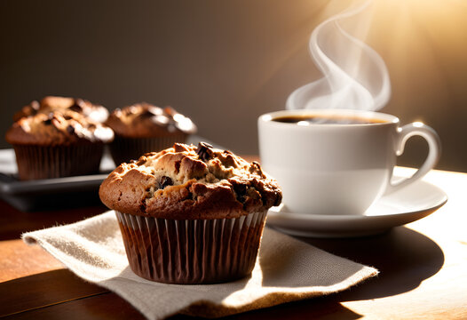 cup of coffee and chocolate muffin - Powered by Adobe