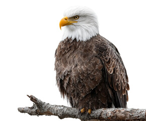 Obraz premium Majestic bald eagle perched on branch nature wildlife perspective isolated on transparent background